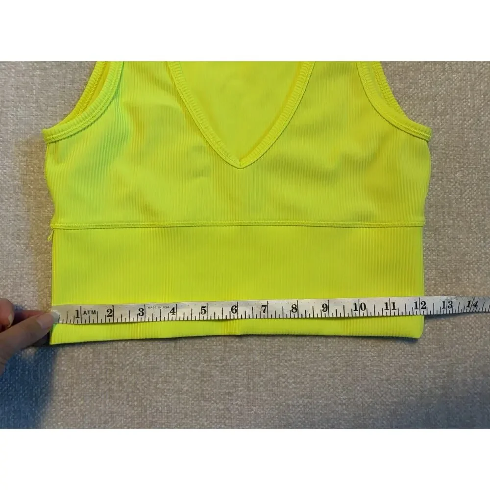 Lululemon Tank Top Womens Size 4 Neon Yellow Ribbed Power Pivot Crop Reversible